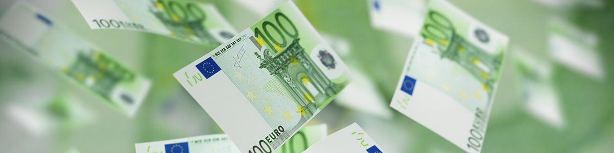 100 Euro Banknotes flying in the air - 3D illustration